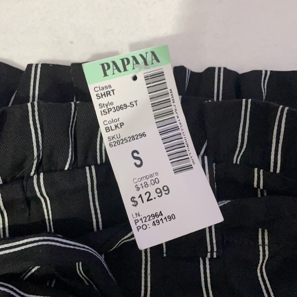 black high waisted Papaya pin stripe wide shorts with tie belt - Picture 3 of 3